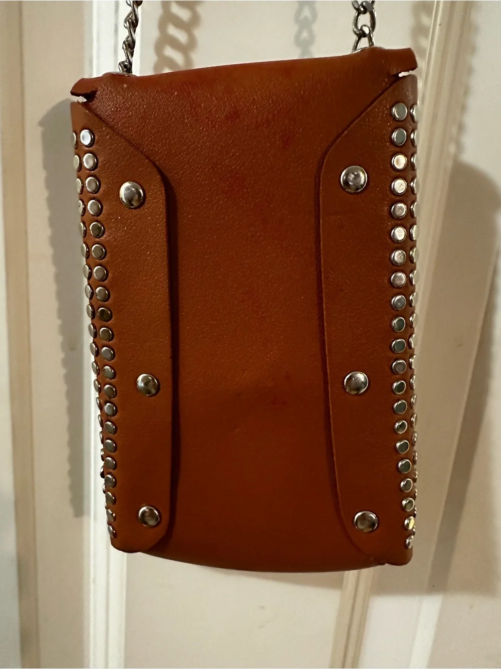 Studded Brown Crossbody Phone Bag with Chain Strap
